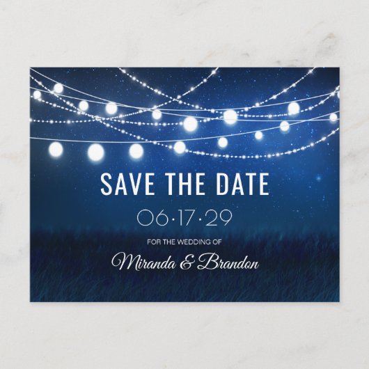 String Lights Rustic Wedding Save the Date Aankondigingskaart (Voorkant)