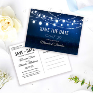 String Lights Rustic Wedding Save the Date Aankondigingskaart