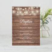 String Lights Rustic Wood Baptism Christening Kaart (Staand voorkant)