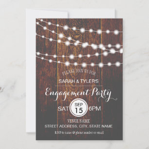 String Lights Rustic Wood Engagement Party nodigt Kaart