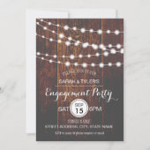 String Lights Rustic Wood Engagement Party Uitnodi Kaart (Voorkant)
