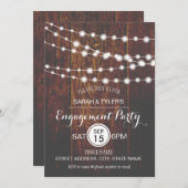 String Lights Rustic Wood Engagement Party Uitnodi Kaart (Voorkant / Achterkant)