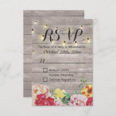 String Lights Rustic Wood Floral Wedding RSVP Kaar (Voorkant / Achterkant)