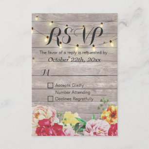 String Lights Rustic Wood Floral Wedding RSVP Kaar Kaartje