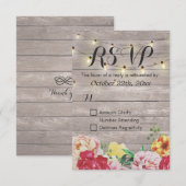 String Lights Rustic Wood Floral Wedding RSVP Kaar Kaartje (Voorkant / Achterkant)
