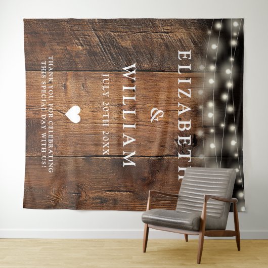 String Lights Rustic Wood Photo Booth Achtergrond Wandkleed (In Situ (horizontaal))