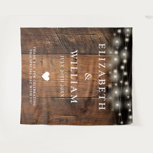 String Lights Rustic Wood Photo Booth Achtergrond Wandkleed (Voorkant (horizontaal))