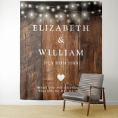 String Lights Rustic Wood Photo Booth Achtergrond Wandkleed (In situ)