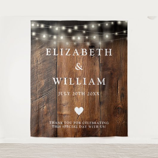String Lights Rustic Wood Photo Booth Achtergrond Wandkleed (Voorkant)
