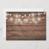 String Lights Rustic Wood Script Photo Weddenschap Kaart (Achterkant)