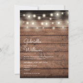 String Lights Rustic Wood Wedding Kaart (Voorkant)