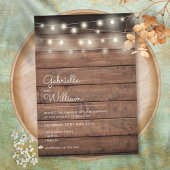 String Lights Rustic Wood Wedding Kaart