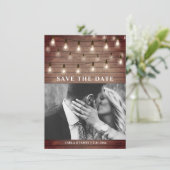 String Lights Rustic Wood Wedding Save The Date (Staand voorkant)