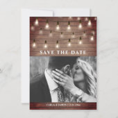 String Lights Rustic Wood Wedding Save The Date (Voorkant)