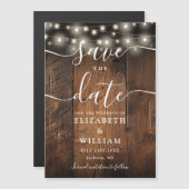 String Lights Rustic Wood Wedding Save The Date Magnetische Uitnodiging (Voorkant / Achterkant)