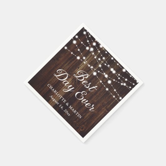 String Lights Rustic Wood Wedding Servet (Hoek)