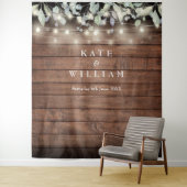 String Lights Rustic Wood Weduwfoto achtergrond Wandkleed (In situ)