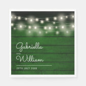 String Lights Rustiek Groen Hout Elegant Script Servet (Voorkant)