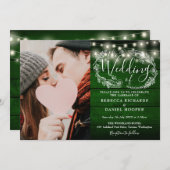 String Lights Rustiek Groen Hout Foto Bruiloft Kaart (Voorkant / Achterkant)