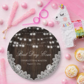 String Lights Rustiek Hout Bloemen Lace Wedding Papieren Bordje (Feest)