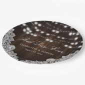 String Lights Rustiek Hout Bloemen Lace Wedding Papieren Bordje (Gekanteld)