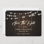 String Lights Rustiek Hout Burlap Hearts Wedding Save The Date (Voorkant)