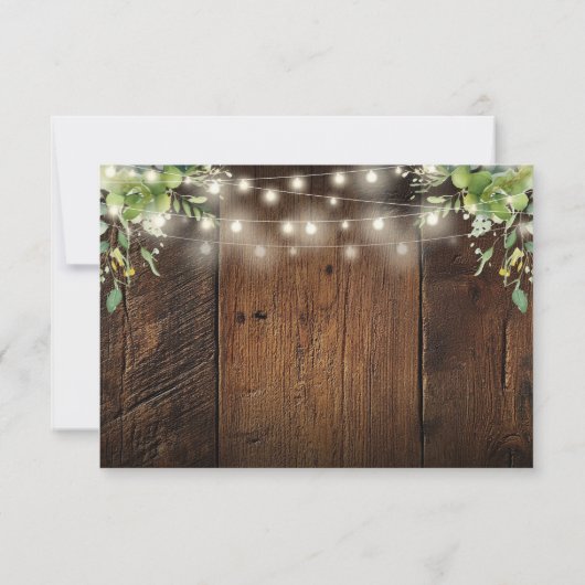 String Lights Rustiek Hout Groen Boho Huwelijk RSVP Kaartje (Achterkant)