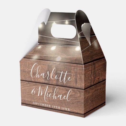 String Lights Rustiek Hout Handtekening Script Bru Bedankdoosjes (Voorkant Zijde)