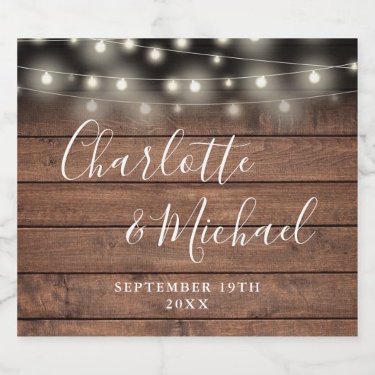 String Lights Rustiek Hout Handtekening Script Bru Bier Etiket (Enkel label)