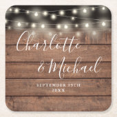 String Lights Rustiek Hout Handtekening Script Bru Kartonnen Onderzetters (Voorkant)