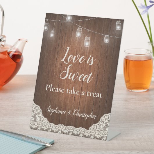 String Lights rustiek hout Neem een traktatie guns Reclamebord Met Voetstuk (Insitu)
