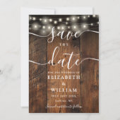String Lights Rustiek Hout Schuur Boho Foto Huweli Save The Date (Voorkant)