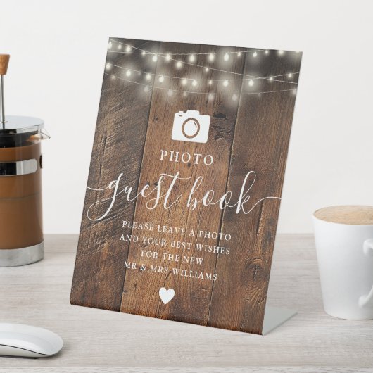 String Lights Rustiek Hout Schuur Foto Gastboek Reclamebord Met Voetstuk (Insitu)