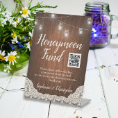 String Lights Rustiek Hout Script Honeymoon Fund Reclamebord Met Voetstuk