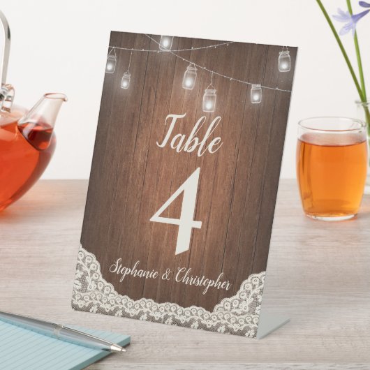 String Lights Rustiek Hout Script Tafelnummer Reclamebord Met Voetstuk (Insitu)