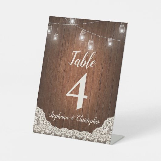 String Lights Rustiek Hout Script Tafelnummer Reclamebord Met Voetstuk (Voorkant)