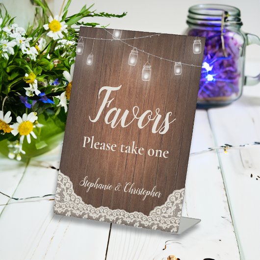 String Lights Rustiek Hout Script Wedding Favors Reclamebord Met Voetstuk