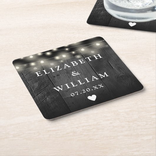 String Lights Rustiek Zwart Hout Boho Schuur Huwel Kartonnen Onderzetters (Schuin)