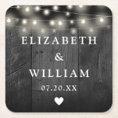 String Lights Rustiek Zwart Hout Boho Schuur Huwel Kartonnen Onderzetters (Voorkant)