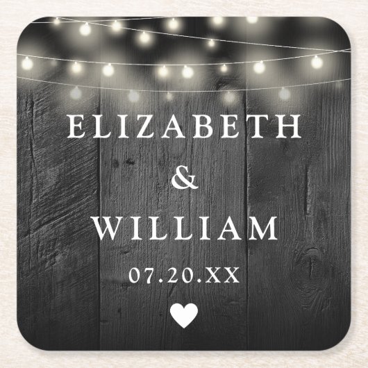 String Lights Rustiek Zwart Hout Boho Schuur Huwel Kartonnen Onderzetters (Voorkant)