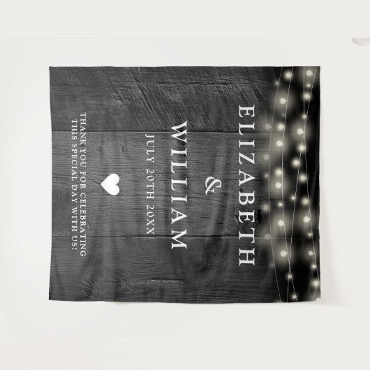 String Lights Rustiek Zwart Hout Foto Achtergrond Wandkleed (Voorkant (horizontaal))