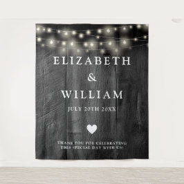 String Lights Rustiek Zwart Hout Foto Achtergrond Wandkleed