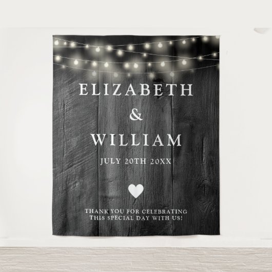 String Lights Rustiek Zwart Hout Foto Achtergrond Wandkleed (Voorkant)