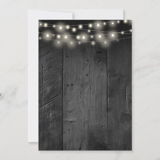 String Lights Rustiek Zwart Hout Schuur Boho Huwel Save The Date (Achterkant)