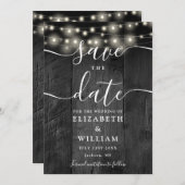 String Lights Rustiek Zwart Hout Schuur Boho Huwel Save The Date (Voorkant / Achterkant)