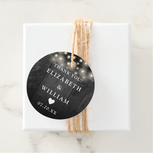 String Lights Rustiek Zwart Hout Schuur Huwelijk Bedankjes Labels (In situ)