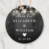 String Lights Rustiek Zwart Hout Schuur Huwelijk Bedankjes Labels (Voorkant)