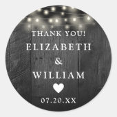 String Lights Rustiek Zwart Hout Wedding Favoriet Ronde Sticker (Voorkant)