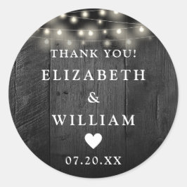 String Lights Rustiek Zwart Hout Wedding Favoriet Ronde Sticker