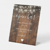 String Lights Rustieke Boho Schuur Hout Open Bar Reclamebord Met Voetstuk (Voorkant)